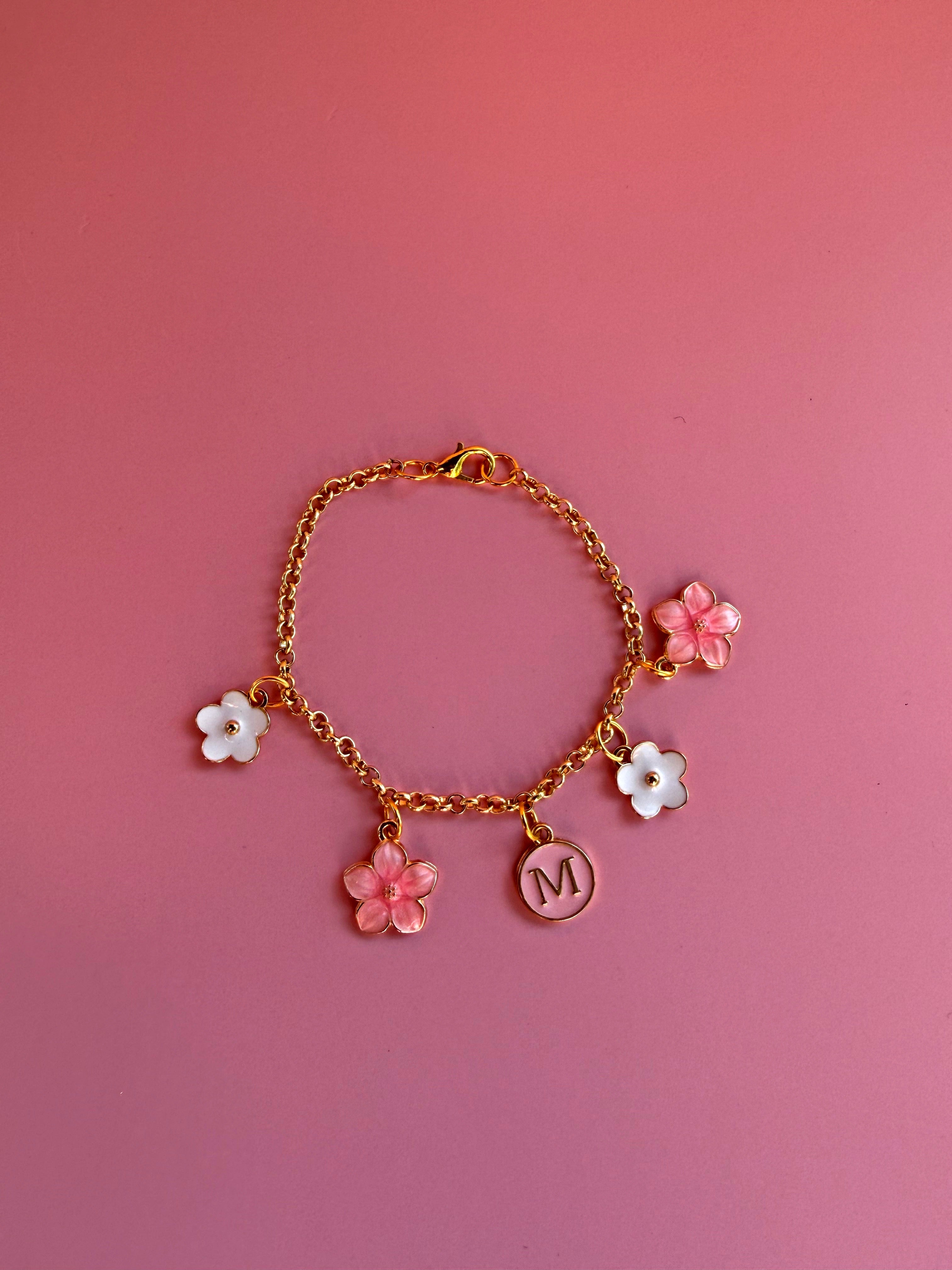 Flower Initial Charm Bracelet